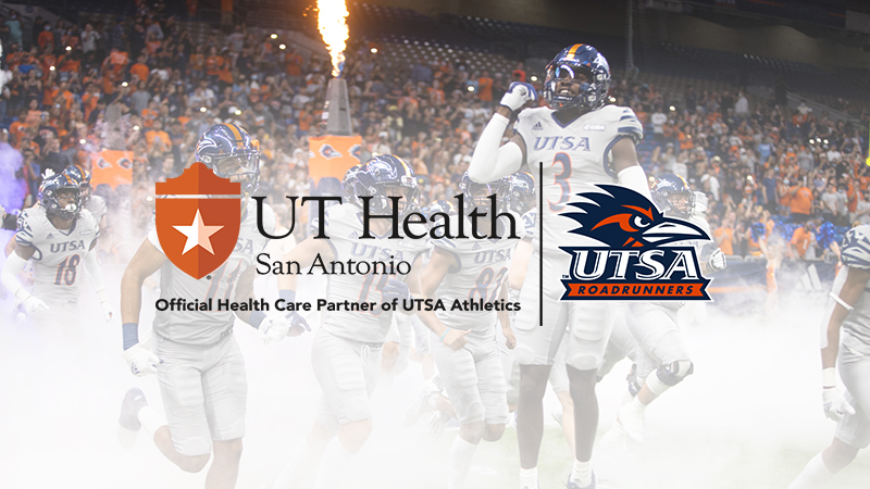 Official Health Care Partner of UTSA Athletics showing University football team before a football game starts